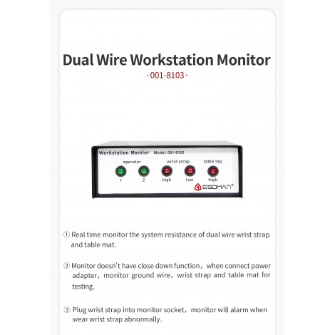 ESDMAN P/N: 001-8103 Dual Operator Dual-Wire Wrist Strap Monitor
