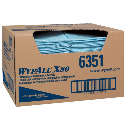 Wypall® X80 Foodservice Towels (06351), Blue, Quarter-Fold Extended Use Cloths, 1 Box / Case, 150 Sheets / Box (150 Sheets)