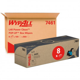 WypAll® L40 Power Clean™ POP-UP™ Box Wipers 7461 - Wiping Paper – 8 Boxes x 100 White Cleaning Wipers (800 Total)